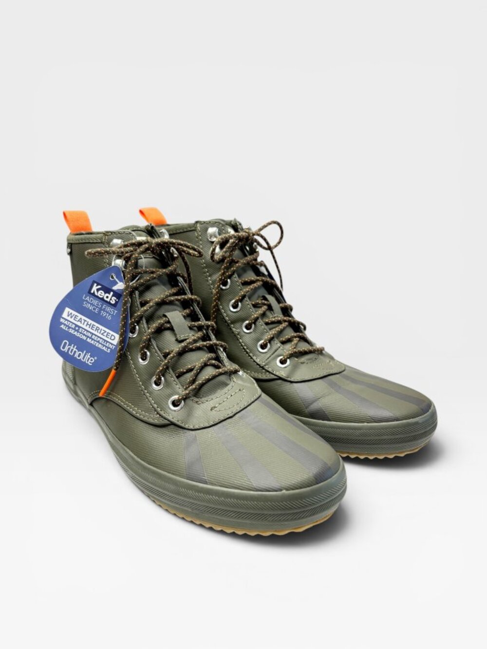 Keds Weatherized Olive Green Duck Boots Plaid Lined Women’s Size 9